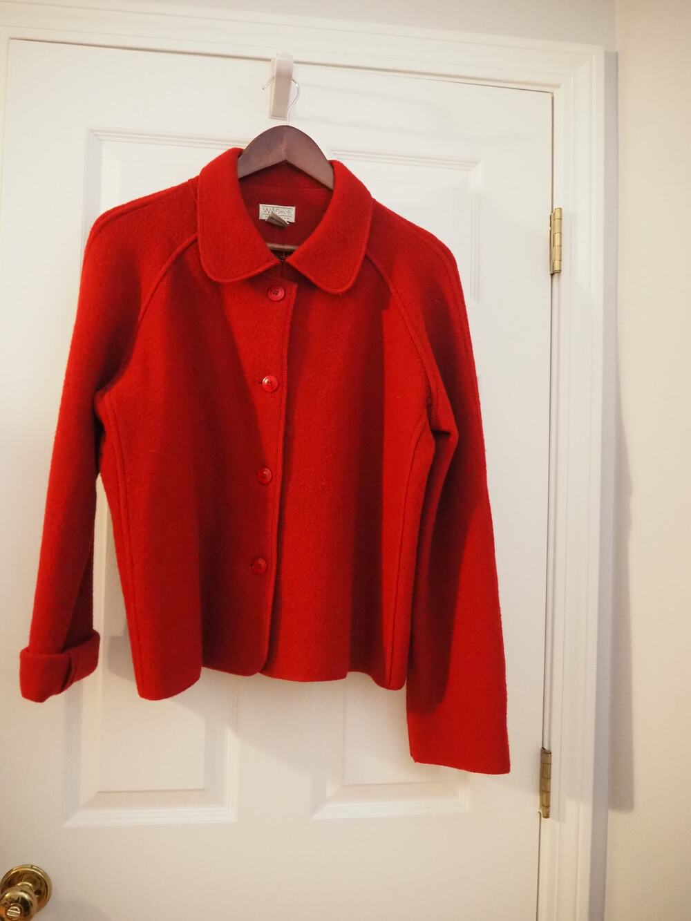 Vintage Willi Smith Collection Womens L Red 100% Wool Cropped Jacket Button Coat